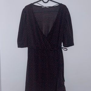 Pull&Bear wrap dress, Size L, Black with red polka dots